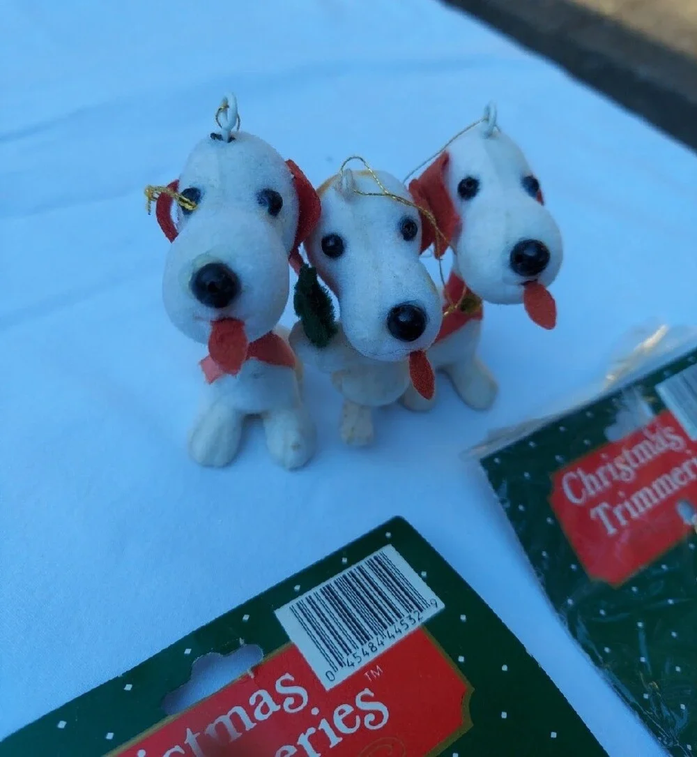 Christmas Star Ornaments and Dog Ornaments - Vintage 5 Items